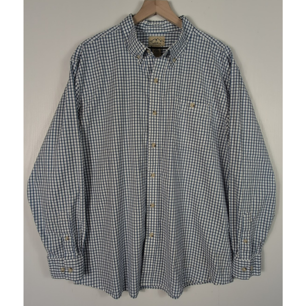 Blue Mountain Shirt Men XL Gingham Plaid Blue Gray Long Sleeve Front Pocket